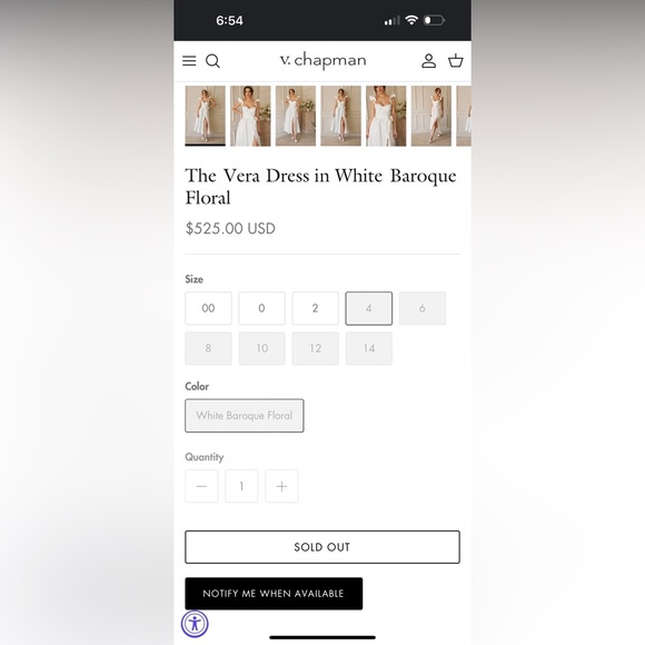 V. Chapman The Vera Dress in White Baroque Floral Size: 4 - Picture 6 of 12